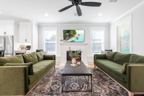 Symmetrical seating in this cozy living room allows for enjoyable conversation
