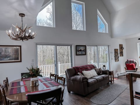 Two sliding doors that lead to deck.