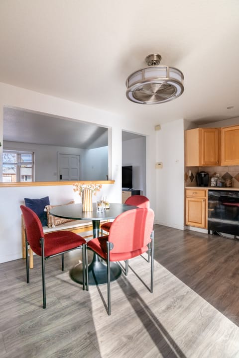 The kitchen and dining is an open concept area