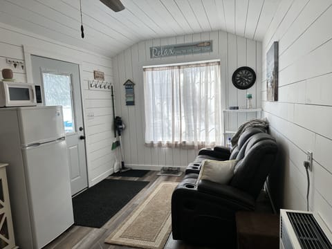 Bunkhouse with double reclining sofa.