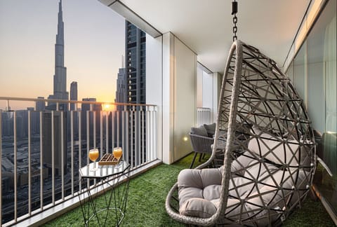 Sunset with Stunning Burj Khalifa View from Balcony
