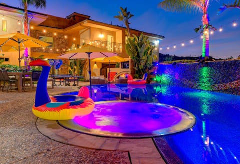 Our jacuzzi is large and comfortably seats 6-8 adults. 