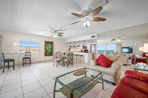 View from living room looking towards dining and kitchen area.
