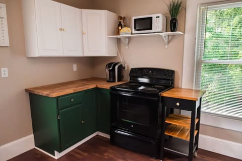 We provided as much counter space as possible, as well as range combo and microwave