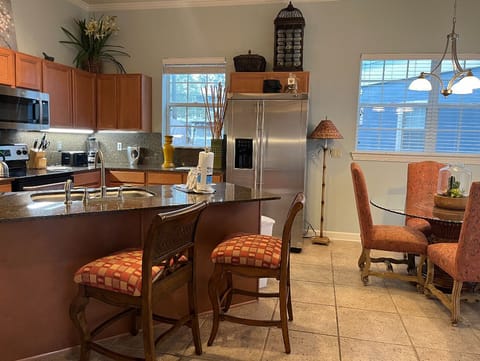 View from family room to the large kitchen