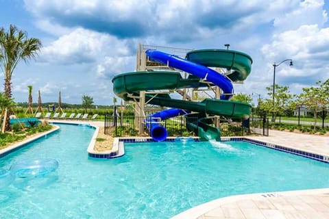 The water slides flows into the lazy river