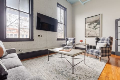 Living room with 65 TV.