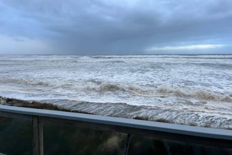 Views from the primary bedroom of the wintery ocean.