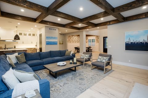 Expansive family room with games and smart TV