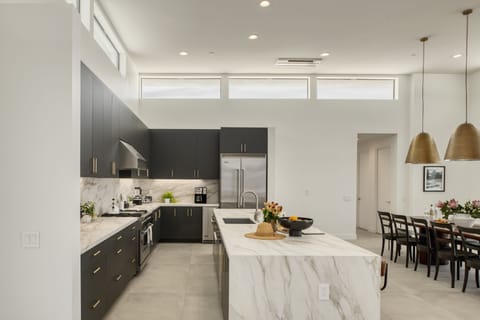 Gourmet kitchen and dining area.