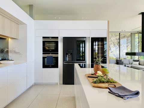 Dual ovens, fridge with water and ice dispenser, wine fridge, induction stove