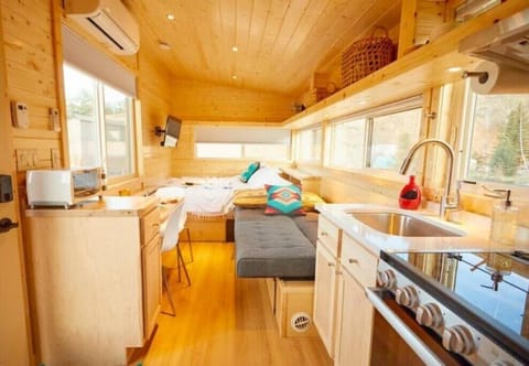 The couch opens up to make a large twin bed. 