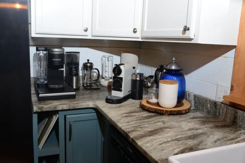 Coffee Lover?  We offer a variety of options for you including a kuerig machine, a french press with grinder and a nespresso machine.