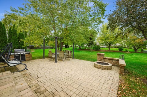 Backyard Patio includes a gas grill fire pit (bring your own wood) and patio seating