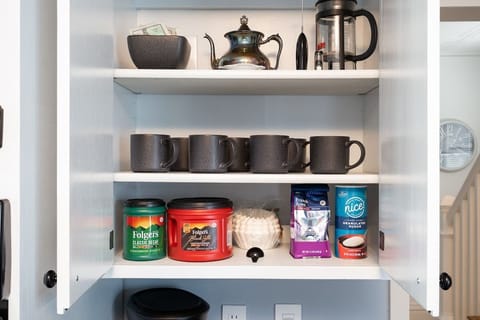 Coffee and tea included. w/French press and tea pot.