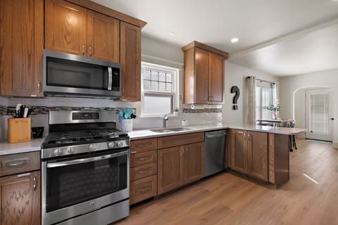 kitchen is stocked and has it all to make you feel at home. 