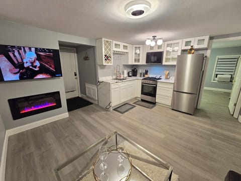 Open concept living room with kitchen