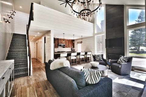 The living room is an open concept space for all apres ski activities.