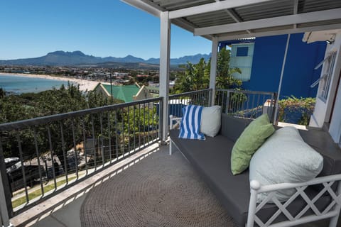 Outdoor seating area with a view of the main beach