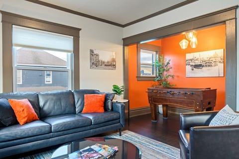 Leather Couches + Foosball