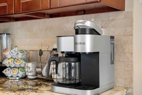 There is a Keurig as well as a Nespresso coffee machine.