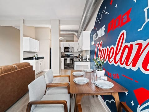 A sophisticated sanctuary in the heart of Cleveland.  This apartment boasts stunning views and a warm, inviting atmosphere.