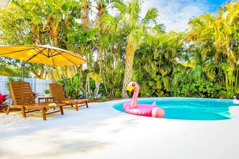 Enjoy the heated pool and sun loungers in our vacation rental home in Largo, Florida.