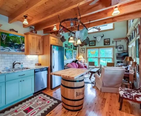 Kitchen view opening into the family room
