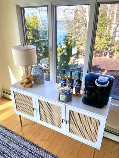 Coffee bar including complimentary k-cups, Torani sugar-free syrups, creamers and sugar. Also comes stocked with assorted organic TAZO teas including 'Awake English Breakfast Tea', 'Regenerative Zen Green Tea' and 'Cup of Calm Lavender Mint Tea'.