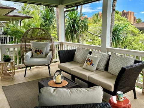 The second floor lanai feels secluded and peaceful.
