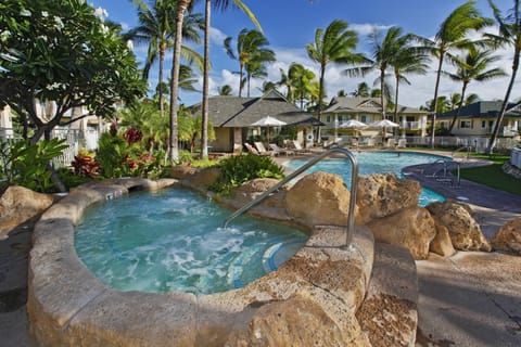 Ease into the rock-rimmed hot tub, the community pool a short walk beyond.