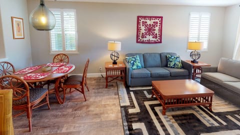 Dine at the table and then sink in to the plush living room couch.