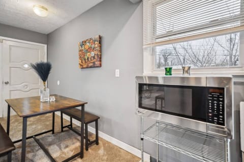 The kitchen opens right into the dining area.