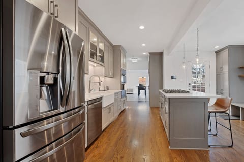 Indoors, Kitchen, Floor, Refrigerator, Cooktop