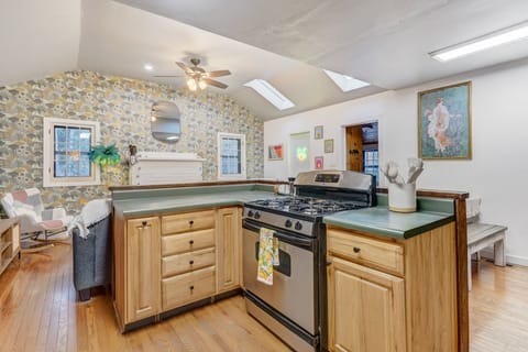 The kitchen is fully equipped to prepare meals at home.