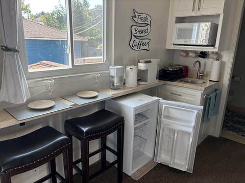 Enjoy a meal in the sunny location.  Large mini fridge.