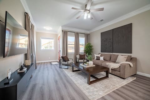 Cozy up in the deep sofa almost the size of a twin bed while watching your favorite show on the 65 inch TV