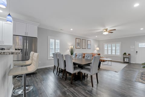 Stylish dining area with seating for eight.