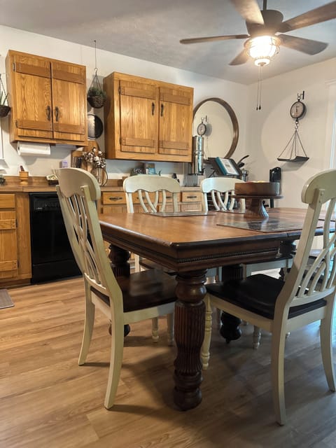 Dining inside for 6 with room for another 6 outside.