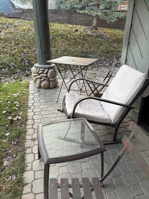 Back patio area with Mountain View and private yard.