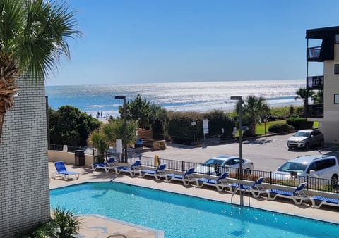 Great beach, ocean and pool view.