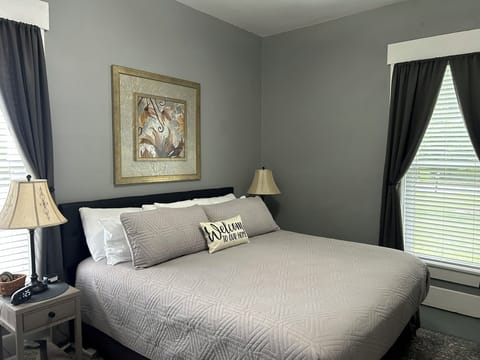 Large comfy King size bed with beautiful views of the country.  Custom blinds. 