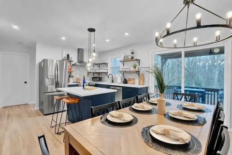 Our dining area can sit 8 comfortably w/ additional seating at the breakfast bar