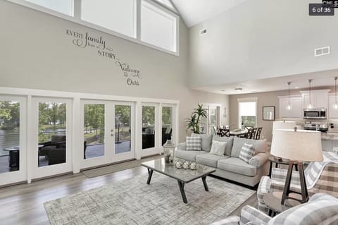 Naturally lit living area with amazing lake views