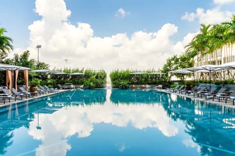Dive into a glassy pool oasis beneath open skies.