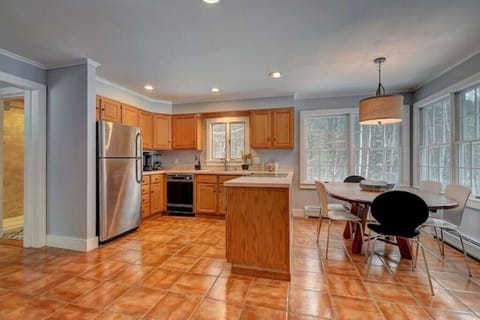 This kitchen flows into the livingroom.