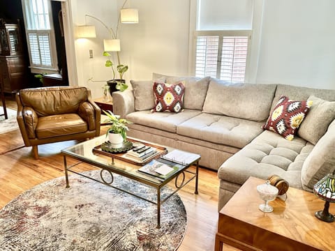 Living room with sofa bed that opens to an extra long Queen