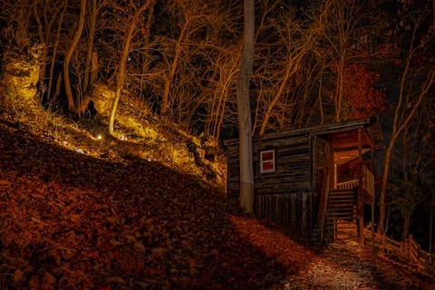 Boulders and Cliffs Lit up at Night