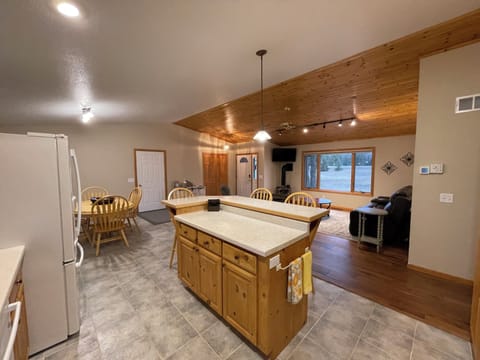 The kitchen island makes meal prep easy.