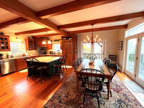 Kitchen and dining room with access to huge deck